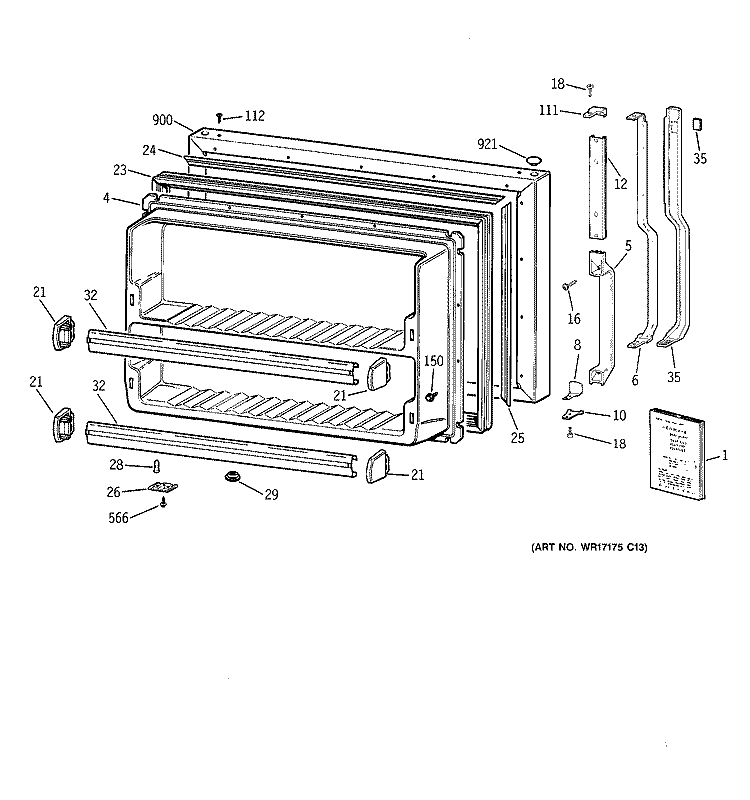 FREEZER DOOR Diagram and Parts List for MTX21DABLRAA  General Electric Refrigerator