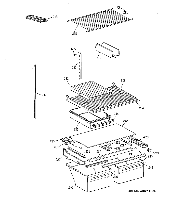 SHELF PARTS Diagram and Parts List for MTX21EABLRAA  General Electric Refrigerator
