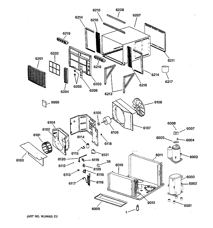 Section Diagram and Parts List for ABM24DAR1  General Electric Air Conditioner