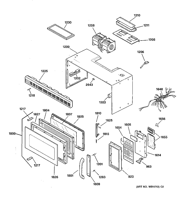 CASE, DOOR & CONTROLS Diagram and Parts List for JVM1331WW05  General Electric Microwave