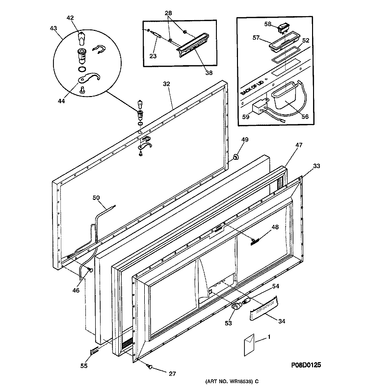 DOOR Diagram and Parts List for FCM20DAAWH  General Electric Freezer