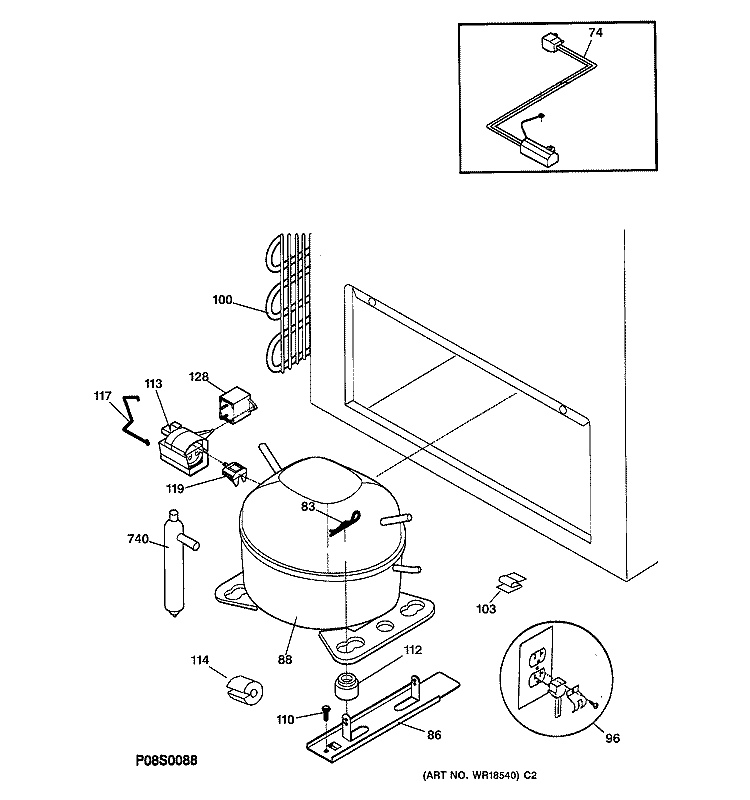 SYSTEM Diagram and Parts List for FCM20DAAWH  General Electric Freezer