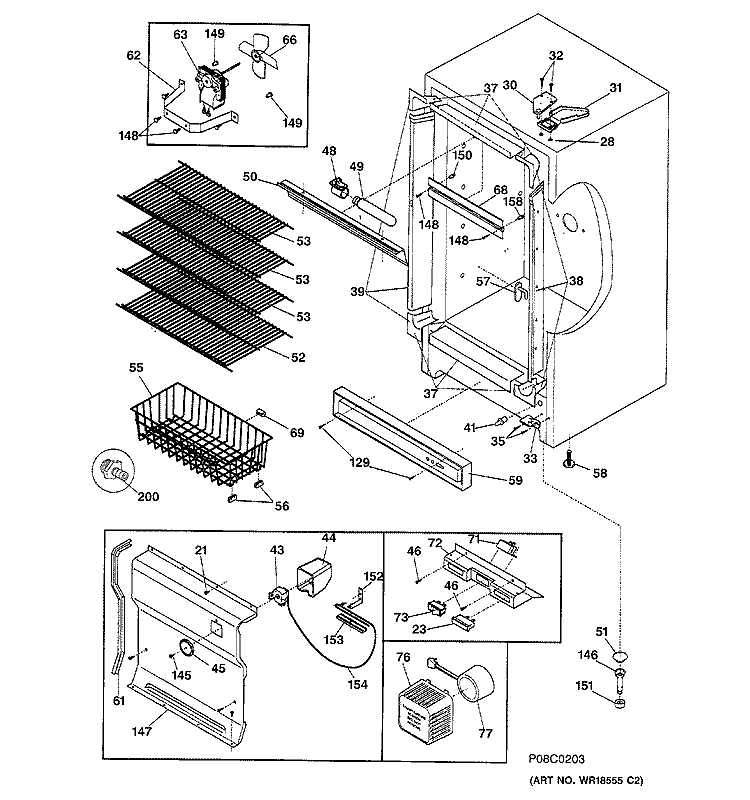 CABINET Diagram and Parts List for FUF17DAARWH  General Electric Freezer