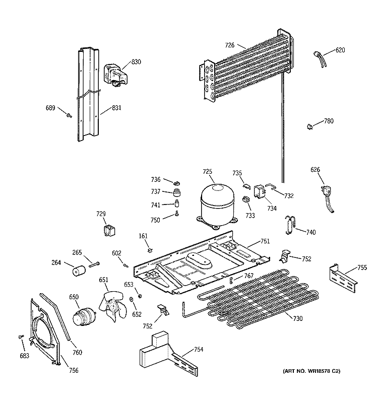 UNIT PARTS Diagram and Parts List for TBX21AABLRAA  General Electric Refrigerator