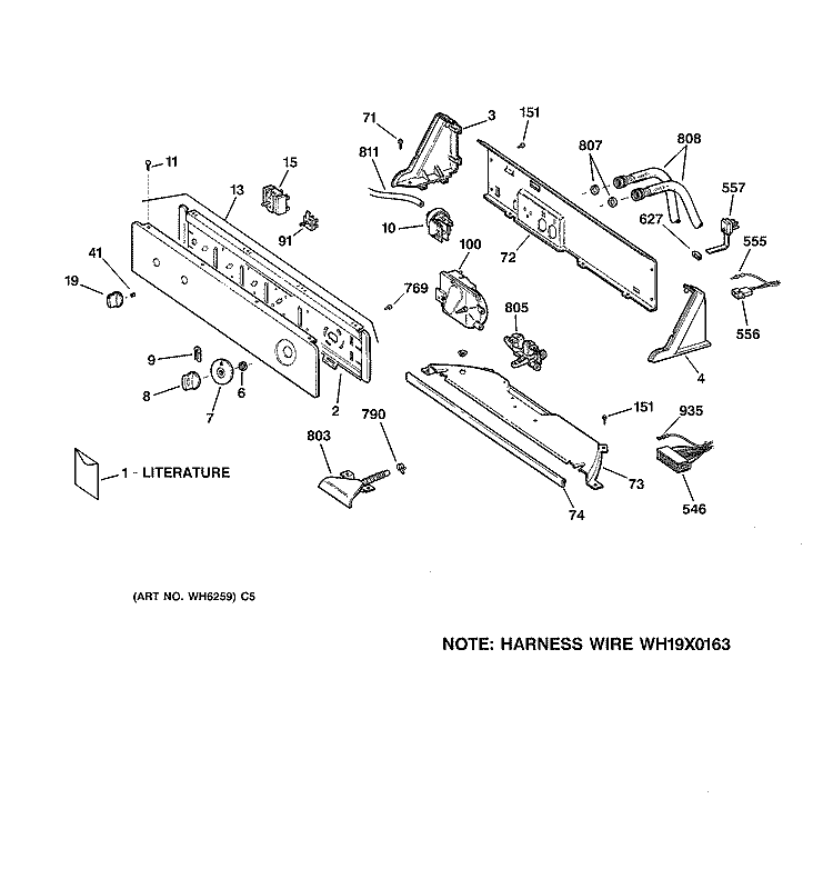 CONTROLS & BACKSPLASH Diagram and Parts List for WKSR2100TBWW  General Electric Washer