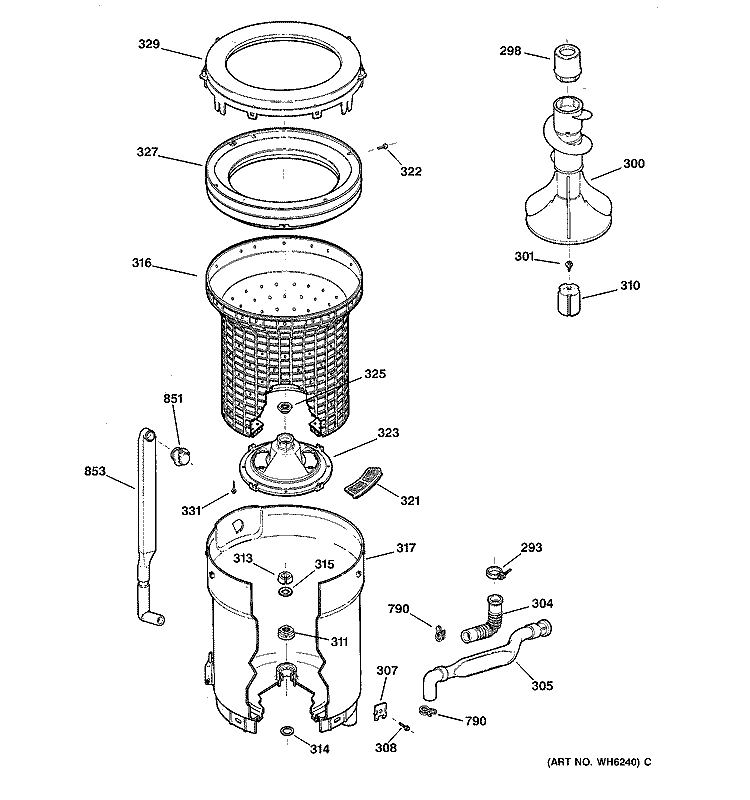 TUB, BASKET & AGITATOR Diagram and Parts List for WKSR2100TBWW  General Electric Washer