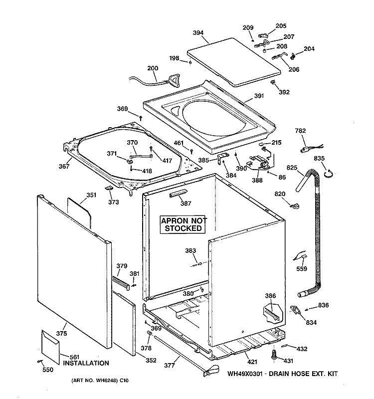 CABINET, COVER & FRONT PANEL Diagram and Parts List for WCSR2070TBWW  General Electric Washer