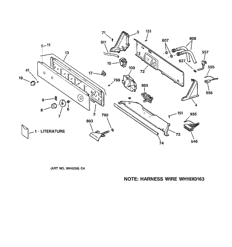 CONTROLS & BACKSPLASH Diagram and Parts List for WMSR2100TBAA  General Electric Washer