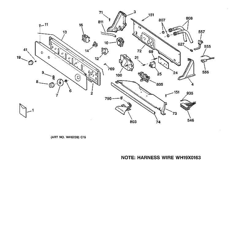 CONTROLS & BACKSPLASH Diagram and Parts List for WCSR4110TBWW  General Electric Washer