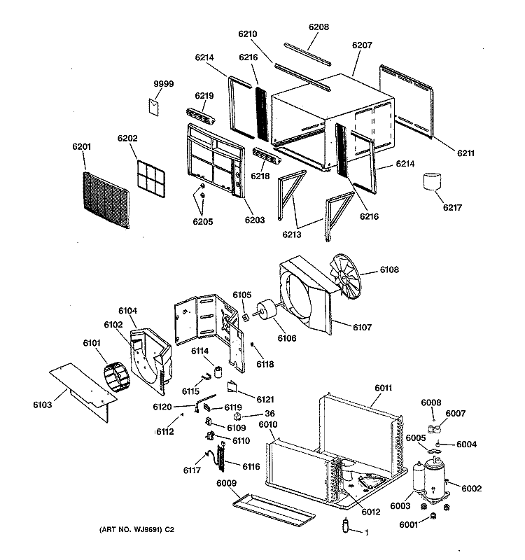 Section Diagram and Parts List for ABN14AAF2  General Electric Air Conditioner