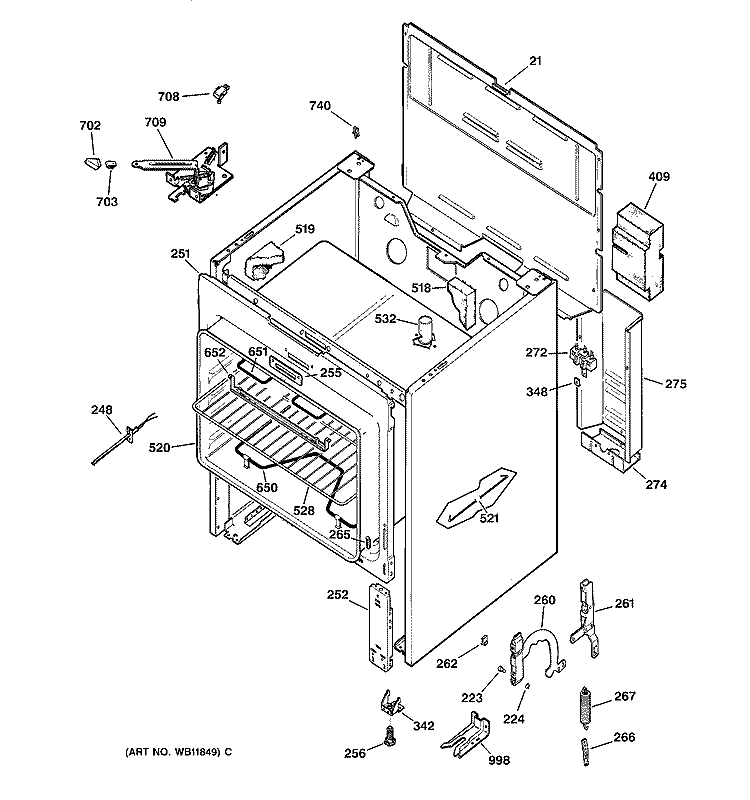 BODY PARTS Diagram and Parts List for JBP19BY4  General Electric Range