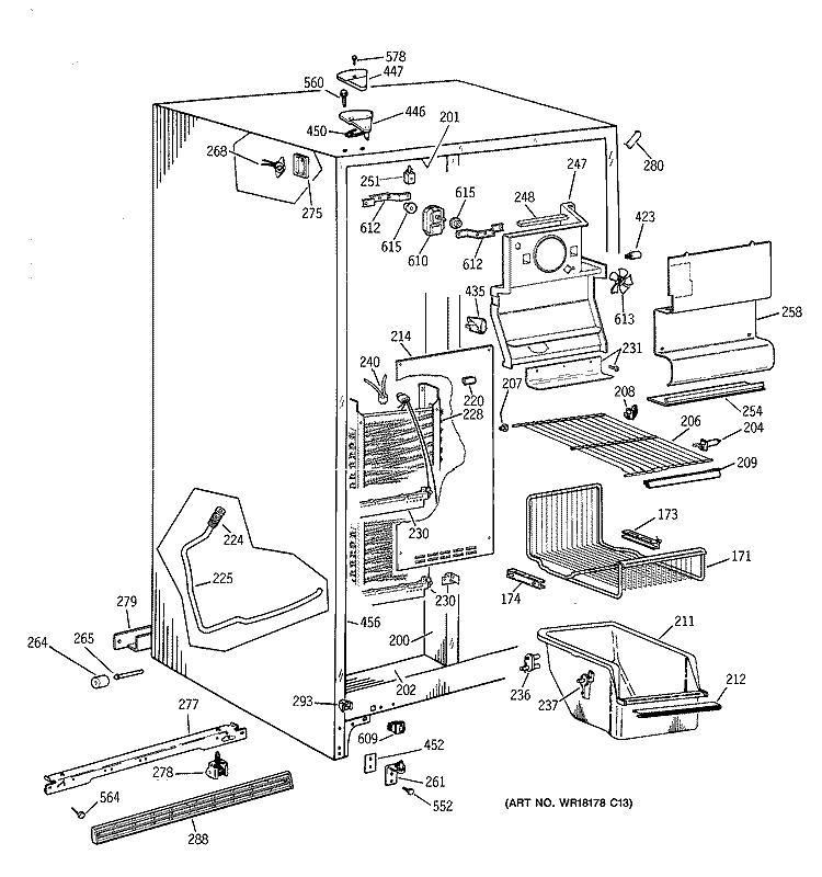 FREEZER SECTION Diagram and Parts List for TFG25PAAAWW  General Electric Refrigerator