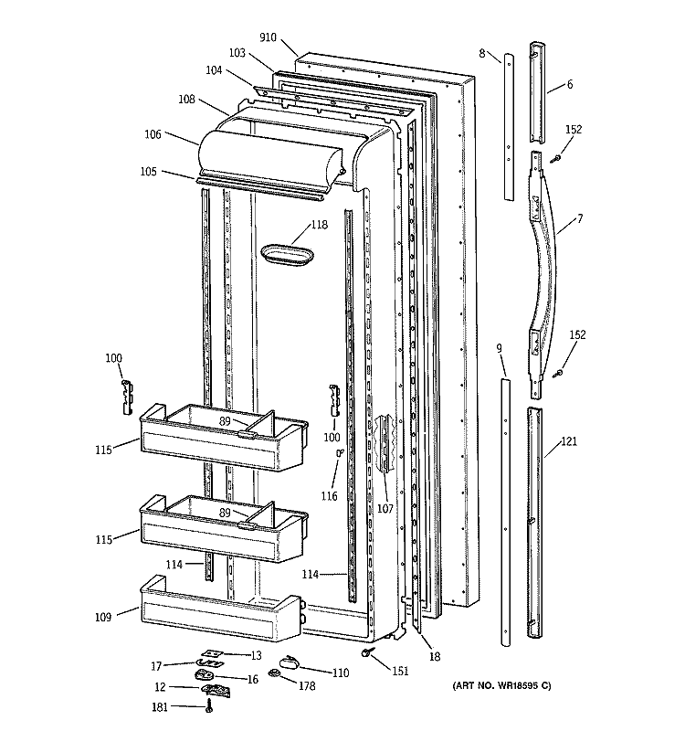 FRESH FOOD DOOR Diagram and Parts List for TFG27PRAAWW  General Electric Refrigerator