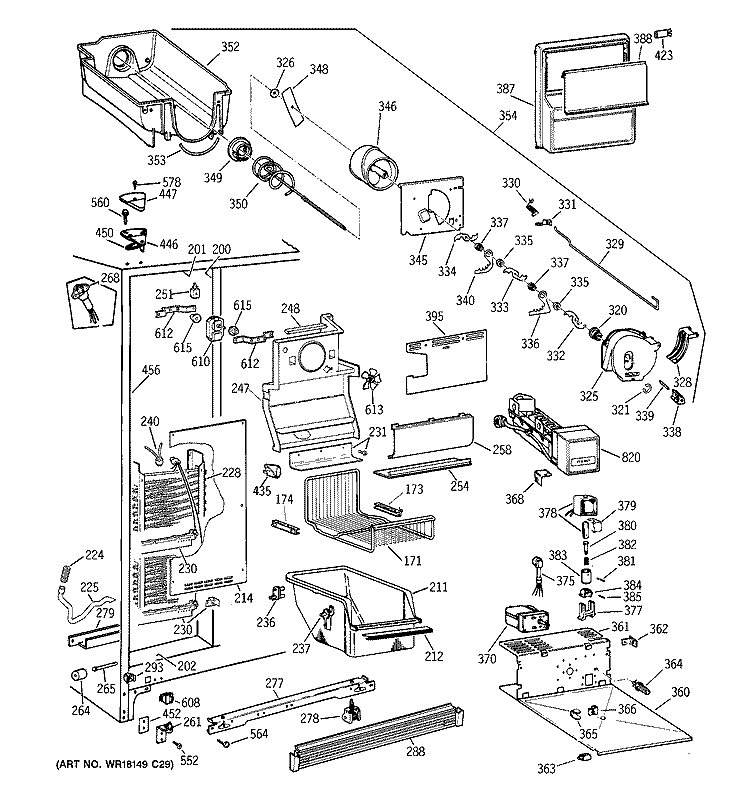 FREEZER SECTION Diagram and Parts List for TFG27PRAAWW  General Electric Refrigerator