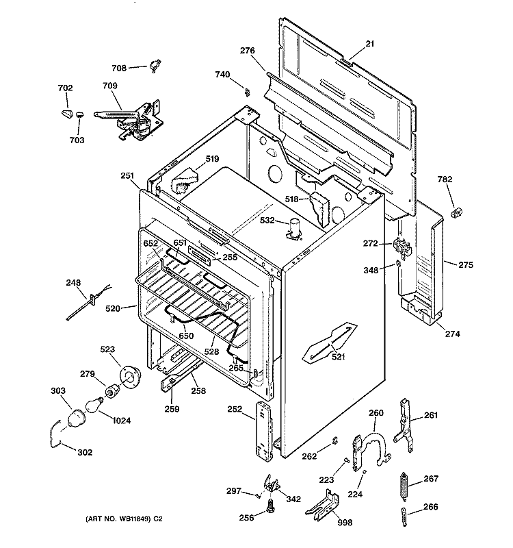 BODY PARTS Diagram and Parts List for JBP24BY4  General Electric Range