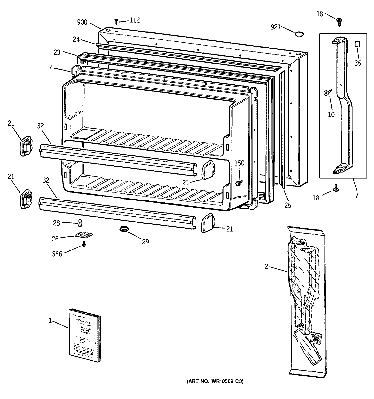 FREEZER DOOR Diagram and Parts List for TBX18CIBKRWW  General Electric Refrigerator