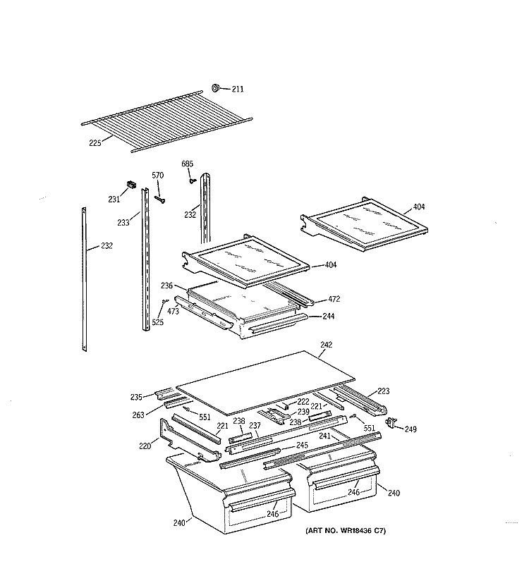 SHELF PARTS Diagram and Parts List for TBX18CIBKRWW  General Electric Refrigerator