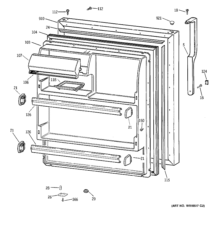 FRESH FOOD DOOR Diagram and Parts List for TBX18IIBKRAA  General Electric Refrigerator