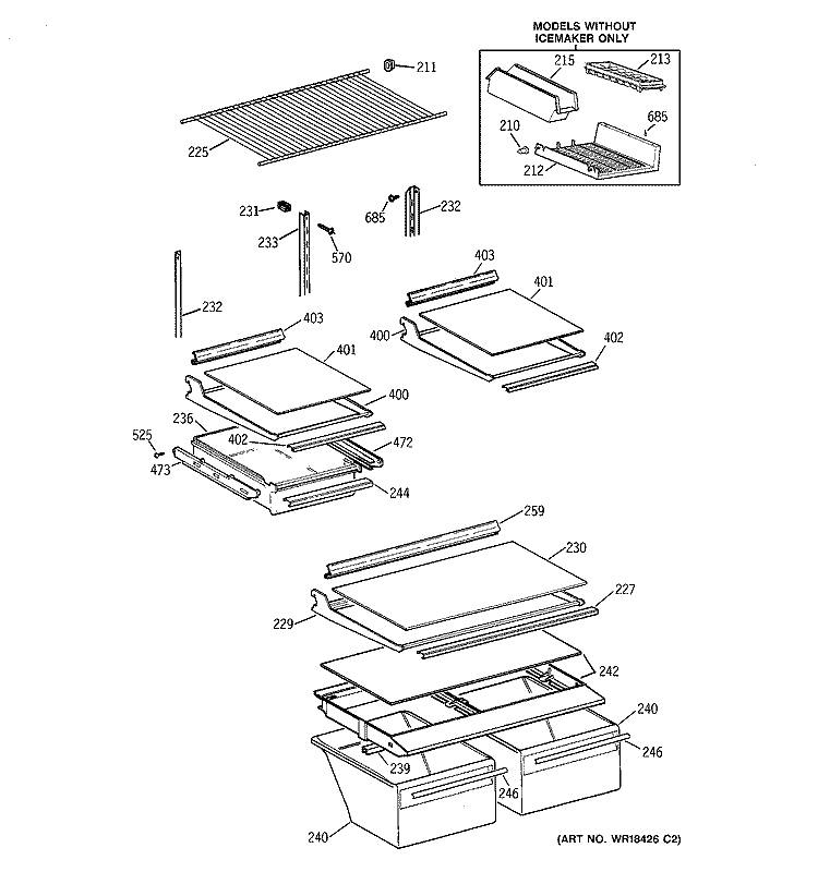 SHELF PARTS Diagram and Parts List for TBX18IIBKRAA  General Electric Refrigerator