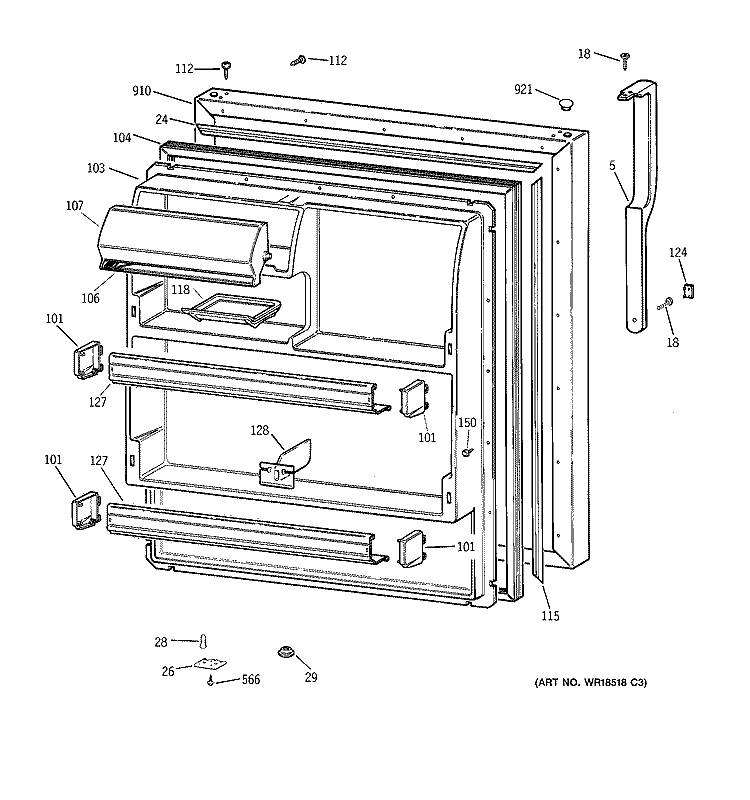 FRESH FOOD DOOR Diagram and Parts List for TBX18JIBKRBB  General Electric Refrigerator