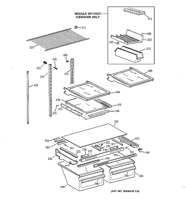 SHELF PARTS Diagram and Parts List for TBX18JIBLRBB  General Electric Refrigerator
