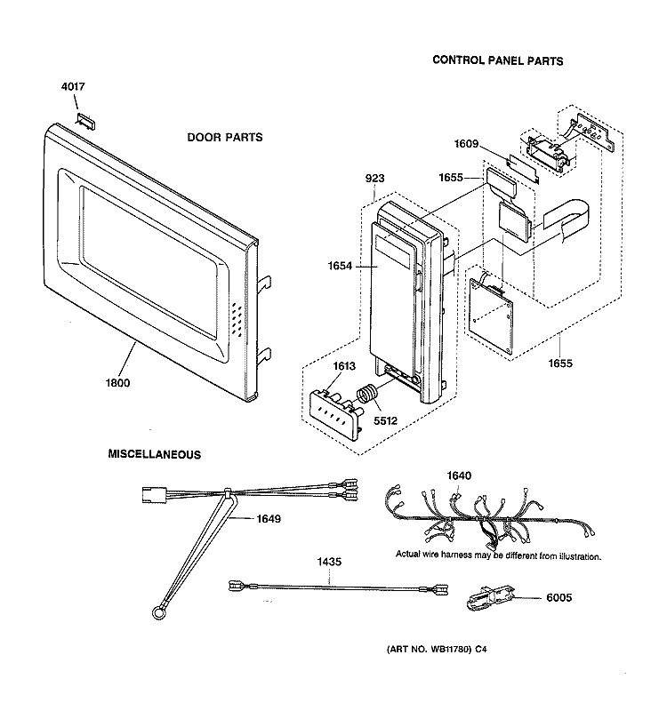 DOOR, CONTROL PANEL & WIRING Diagram and Parts List for JE1340GY01  General Electric Microwave