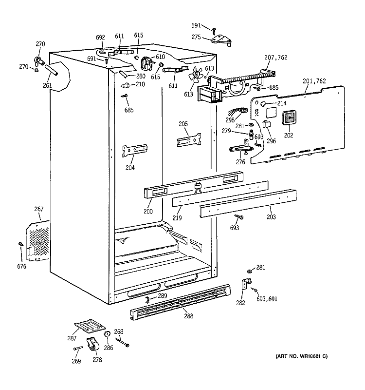 CABINET Diagram and Parts List for TBX19QABKRWW  General Electric Refrigerator