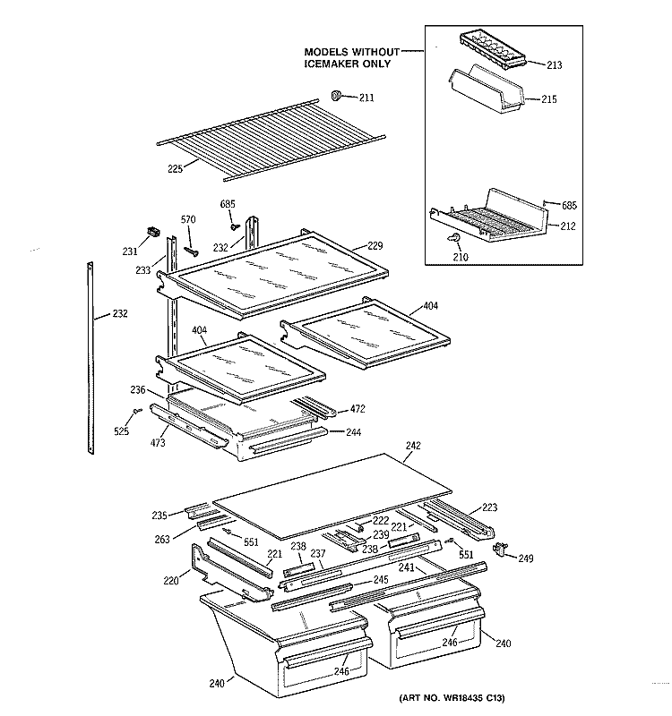SHELF PARTS Diagram and Parts List for TBX19QABKRWW  General Electric Refrigerator