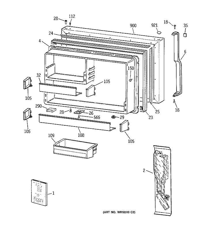 FREEZER DOOR Diagram and Parts List for TBX19QABLRAA  General Electric Refrigerator
