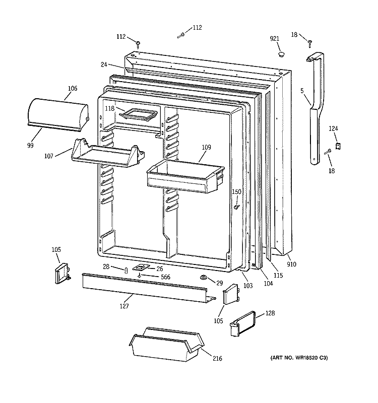 FRESH FOOD DOOR Diagram and Parts List for TBX19VABLRAA  General Electric Refrigerator