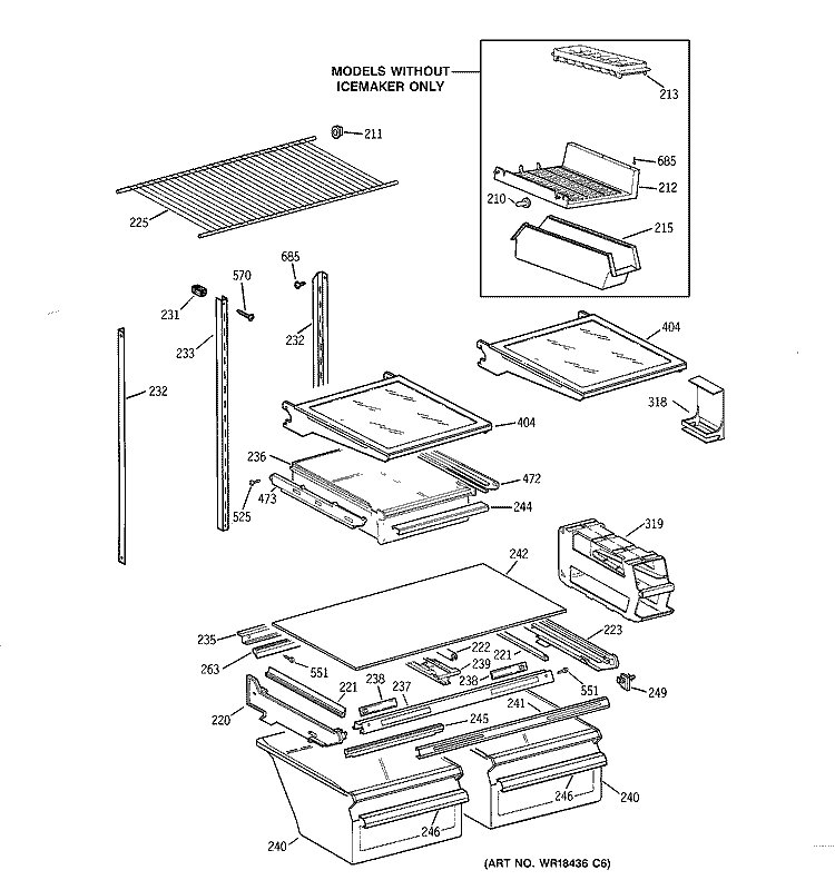 SHELF PARTS Diagram and Parts List for TBX19VABLRAA  General Electric Refrigerator