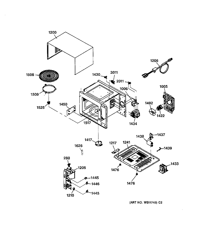 OVEN & CABINET PARTS Diagram and Parts List for JE835WW03  General Electric Microwave