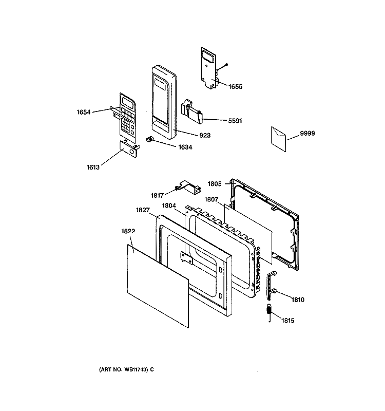 CONTROL PANEL & DOOR PARTS Diagram and Parts List for JE835WW03  General Electric Microwave
