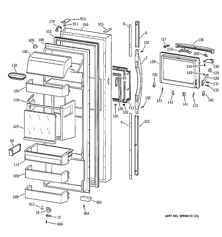 FRESH FOOD DOOR Diagram and Parts List for TFG28PFCBBB  General Electric Refrigerator