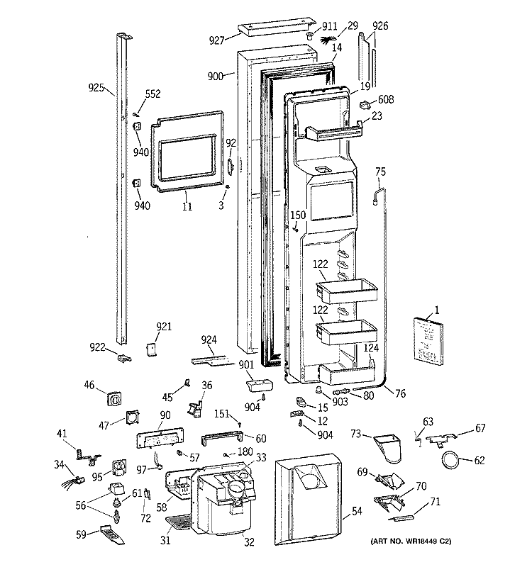 FREEZER DOOR Diagram and Parts List for TPG24BFCBBB  General Electric Refrigerator