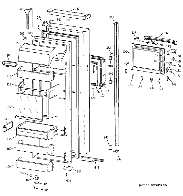 FRESH FOOD DOOR Diagram and Parts List for TPG24BFCBBB  General Electric Refrigerator