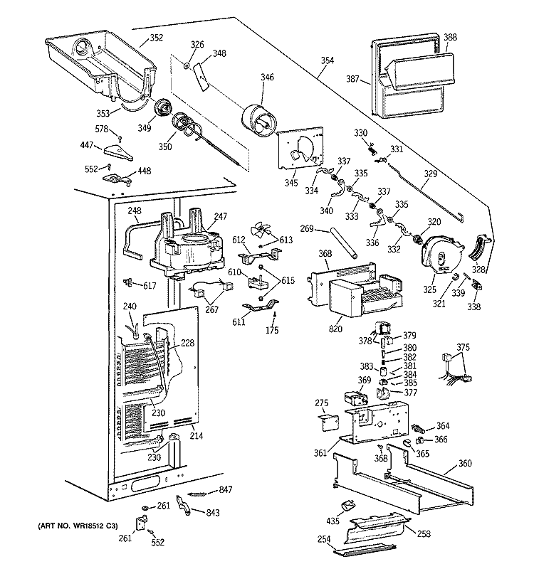 FREEZER SECTION Diagram and Parts List for TPG24PFCBWW  General Electric Refrigerator