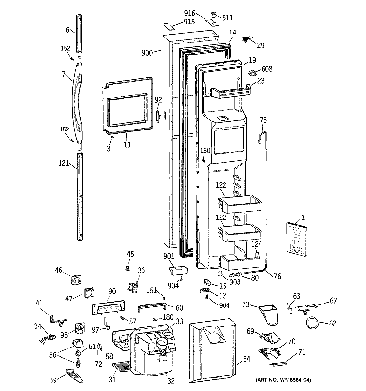 FREEZER DOOR Diagram and Parts List for TFG28ZFCBWH  General Electric Refrigerator
