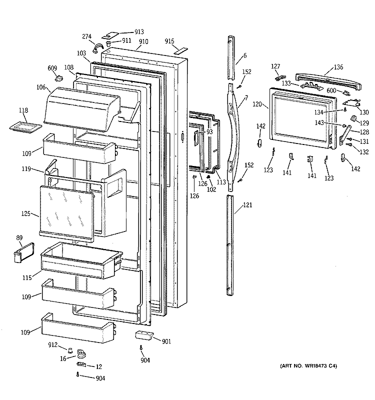 FRESH FOOD DOOR Diagram and Parts List for TFG28ZFCBWH  General Electric Refrigerator