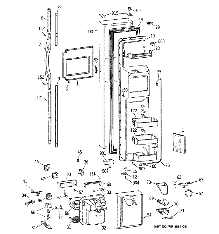 FREEZER DOOR Diagram and Parts List for TFG30PFCBWW  General Electric Refrigerator