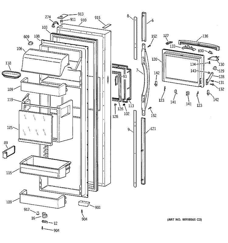 FRESH FOOD DOOR Diagram and Parts List for TFG30PFCBWW  General Electric Refrigerator