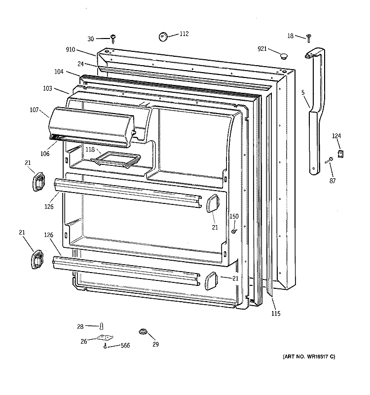 FRESH FOOD DOOR Diagram and Parts List for TBH18IABFRAA  General Electric Refrigerator