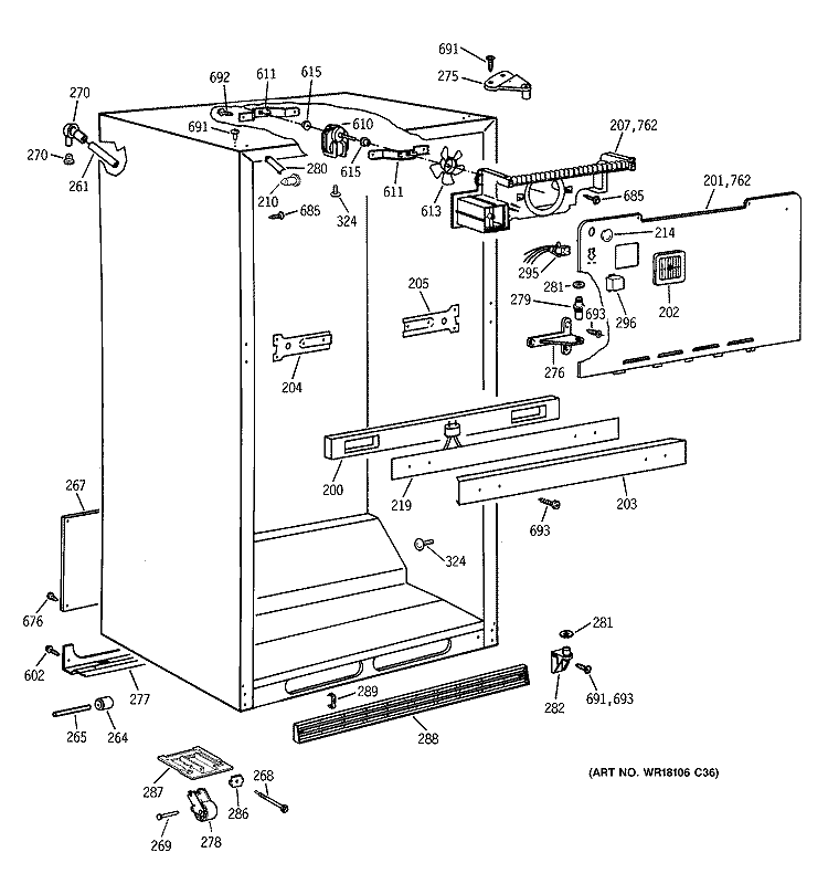 CABINET PARTS Diagram and Parts List for TBH18IABFRAA  General Electric Refrigerator