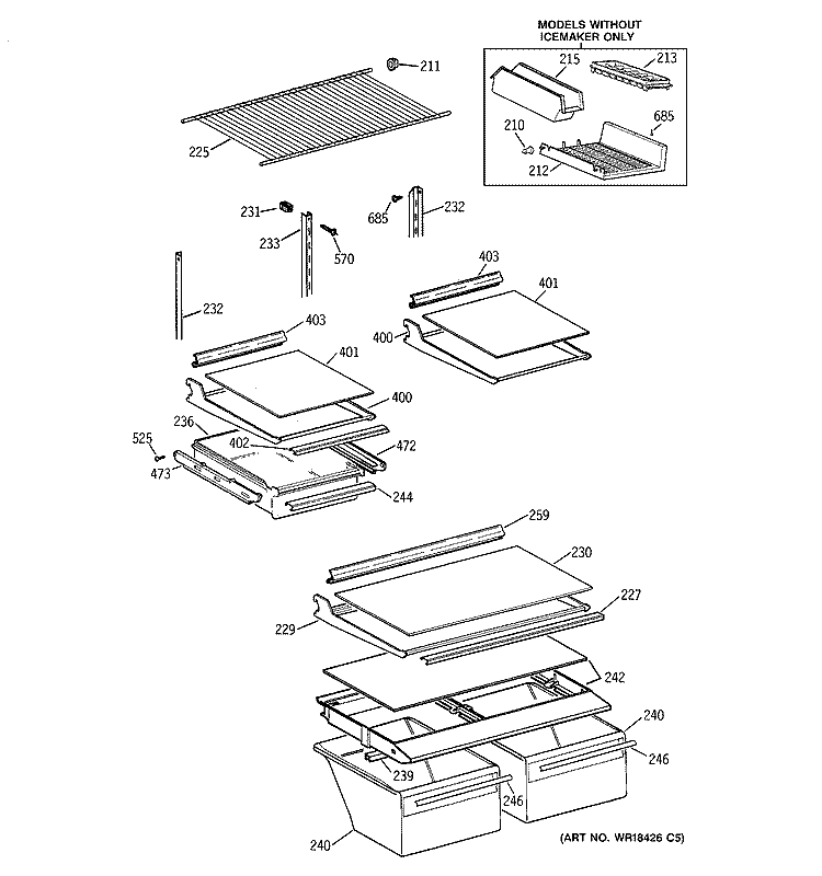 SHELF PARTS Diagram and Parts List for TBH18IABFRAA  General Electric Refrigerator