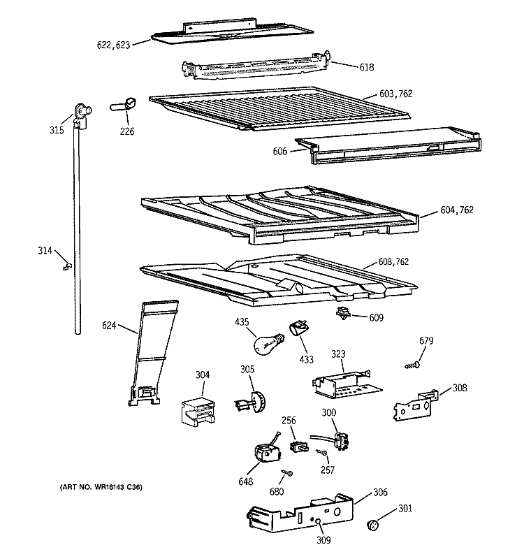 COMPARTMENT SEPARATOR PARTS Diagram and Parts List for TBH18IABFRAA  General Electric Refrigerator