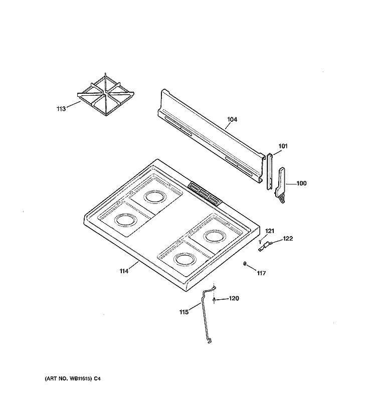COOKTOP Diagram and Parts List for JGBS02PPA1WH  General Electric Range