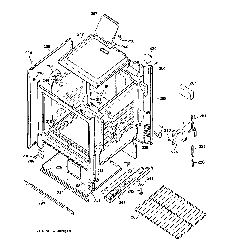 BODY PARTS Diagram and Parts List for JGBS02PPA1WH  General Electric Range