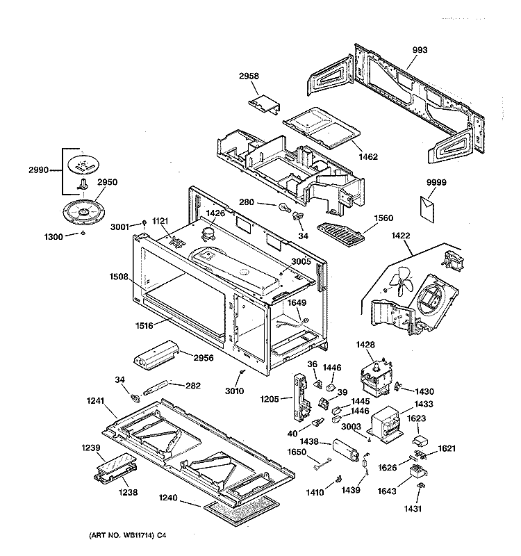 BASE, STIRRER & ELECTRONICS Diagram and Parts List for RVM1325WW01  Hotpoint Microwave