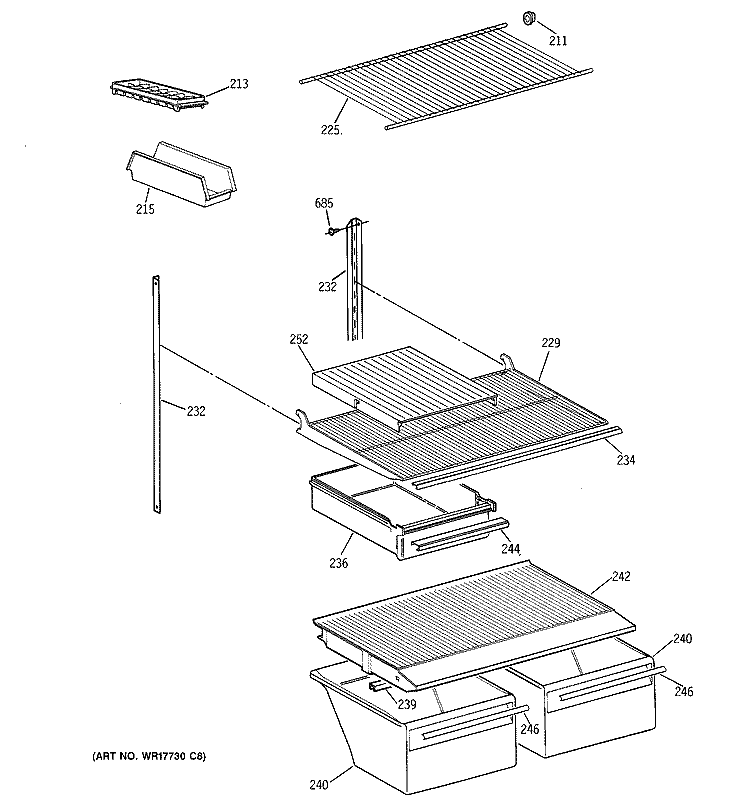 SHELF PARTS Diagram and Parts List for CTX18BABKRWW  Hotpoint Refrigerator