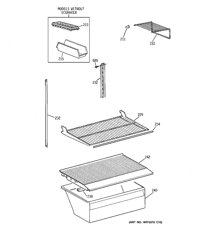 SHELF PARTS Diagram and Parts List for CTX18CABKRWW  Hotpoint Refrigerator